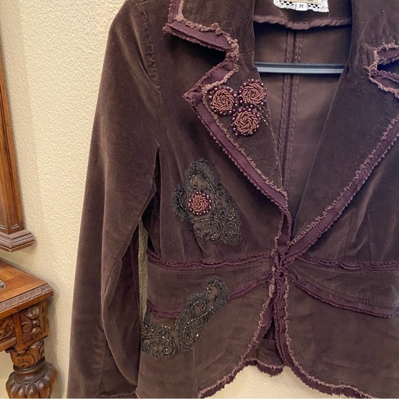 FLAIR COLLECTION Women Brown Embellished Corduroy Boho Blazer-Medium-Fit Small - Picture 4 of 11